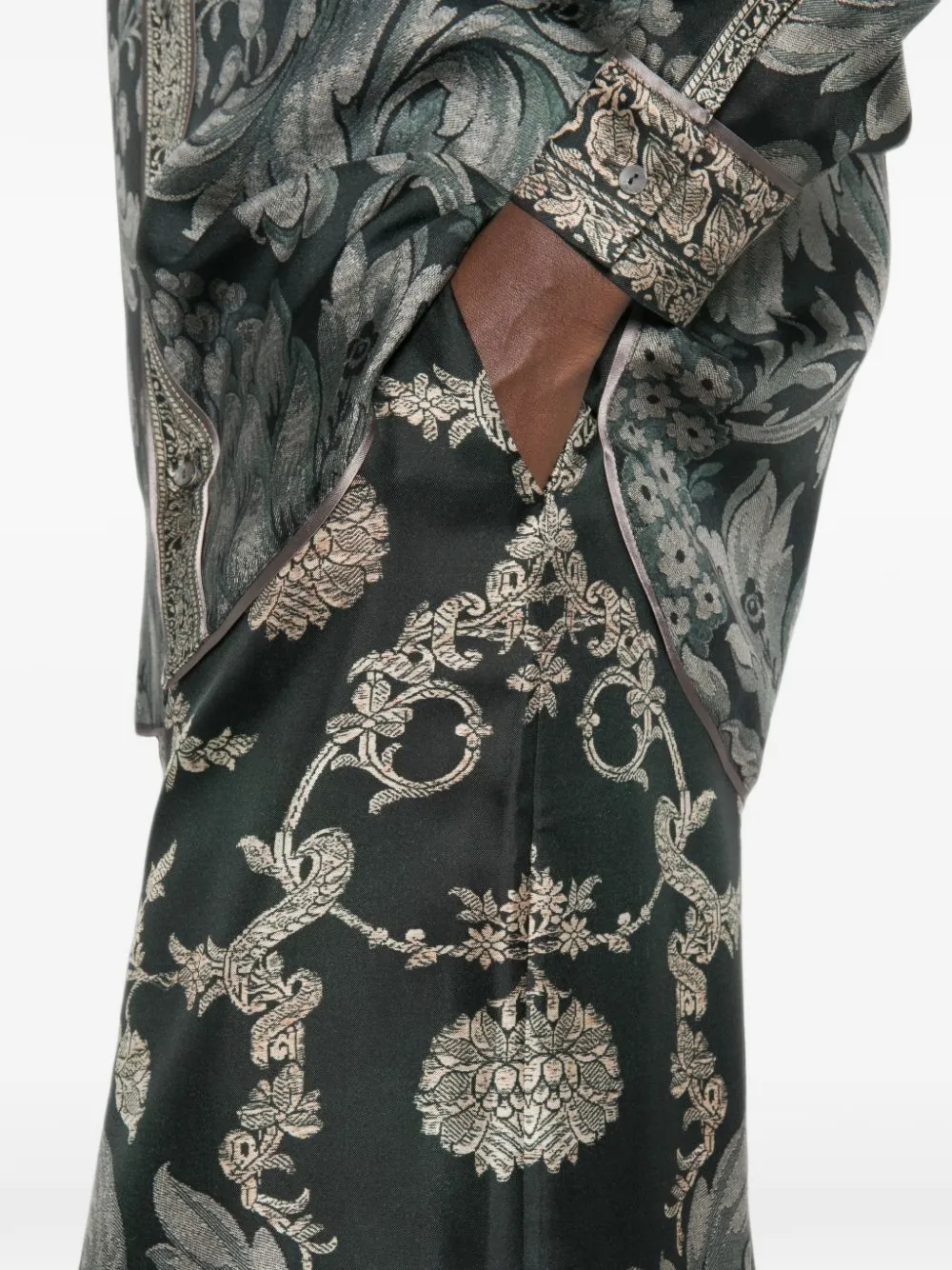 Pierre-Louis Mascia Aloe printed silk trousers Groen