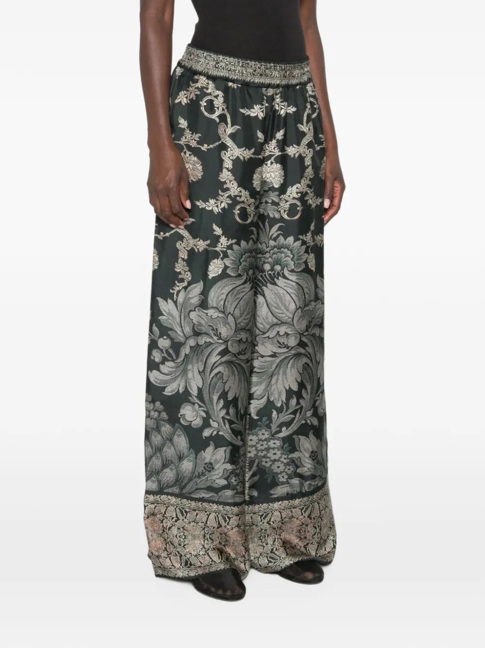 Pierre-Louis Mascia Aloe printed silk trousers Groen
