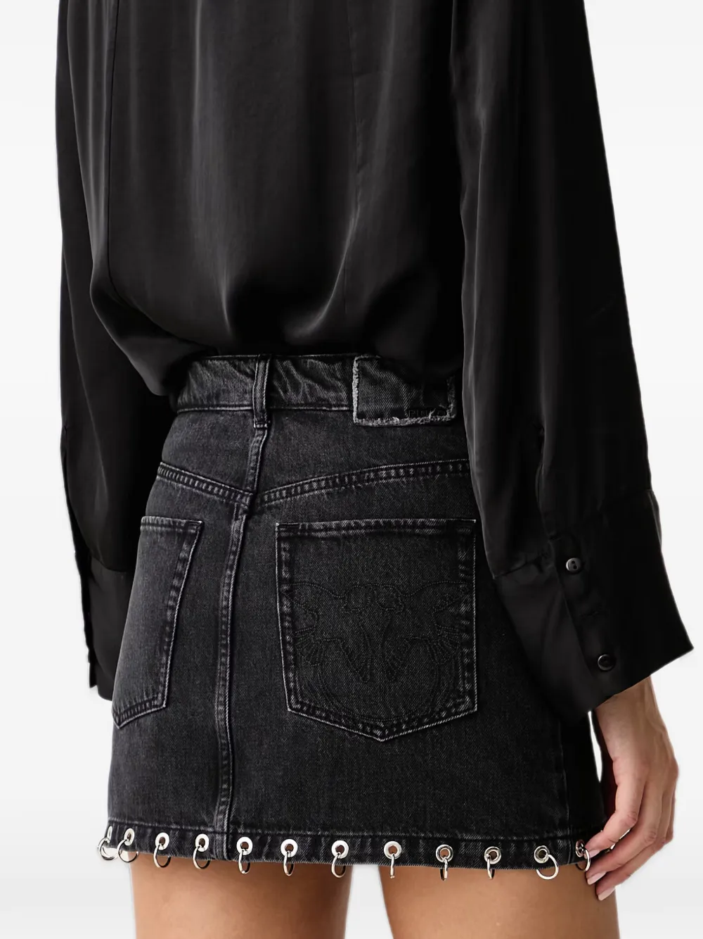 PINKO pierced-hem denim mini skirt Zwart