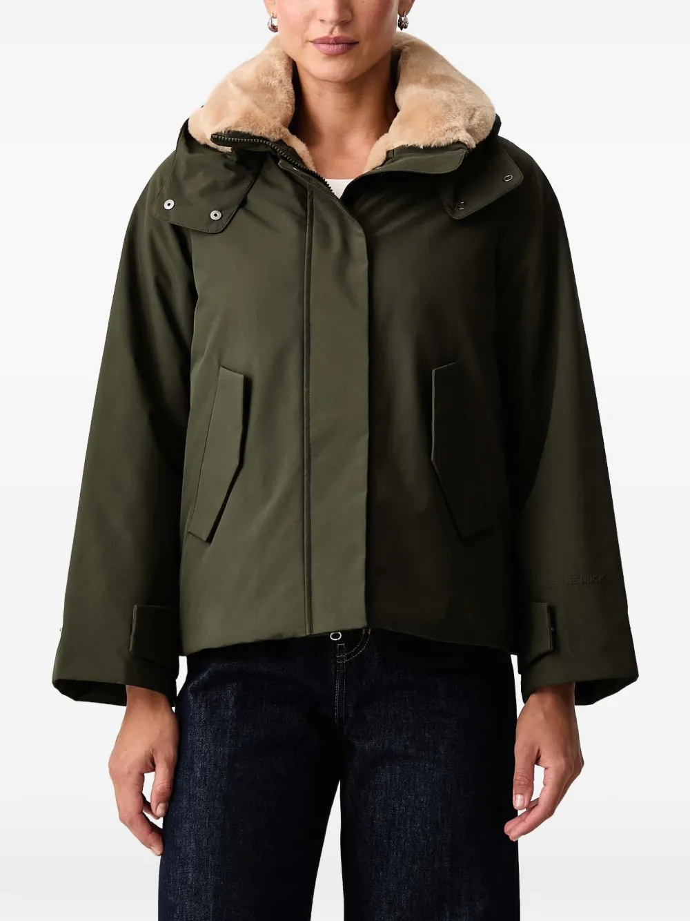 Save The Duck hooded textured-collar coat Groen