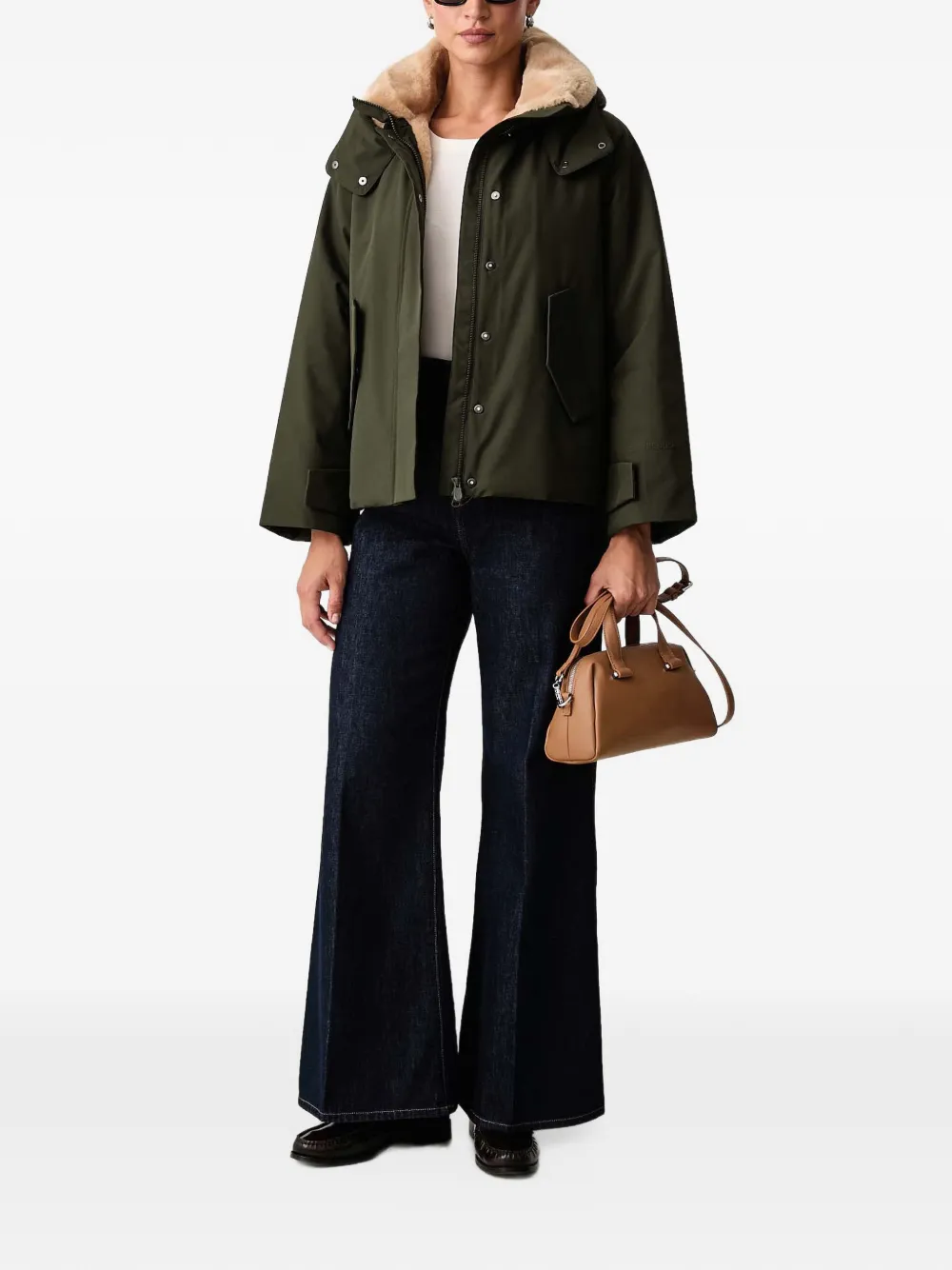 Save The Duck hooded textured-collar coat Groen