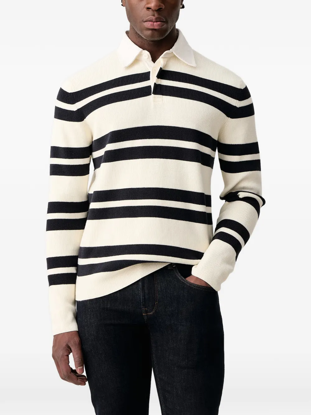 Lindbergh striped ribbed-knit rugby polo shirt - Toni neutri