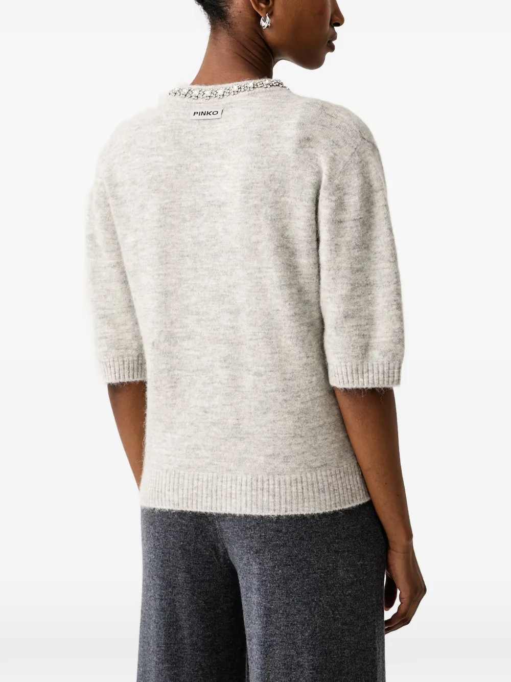 PINKO crystal-embellished V-neck sweater Grijs