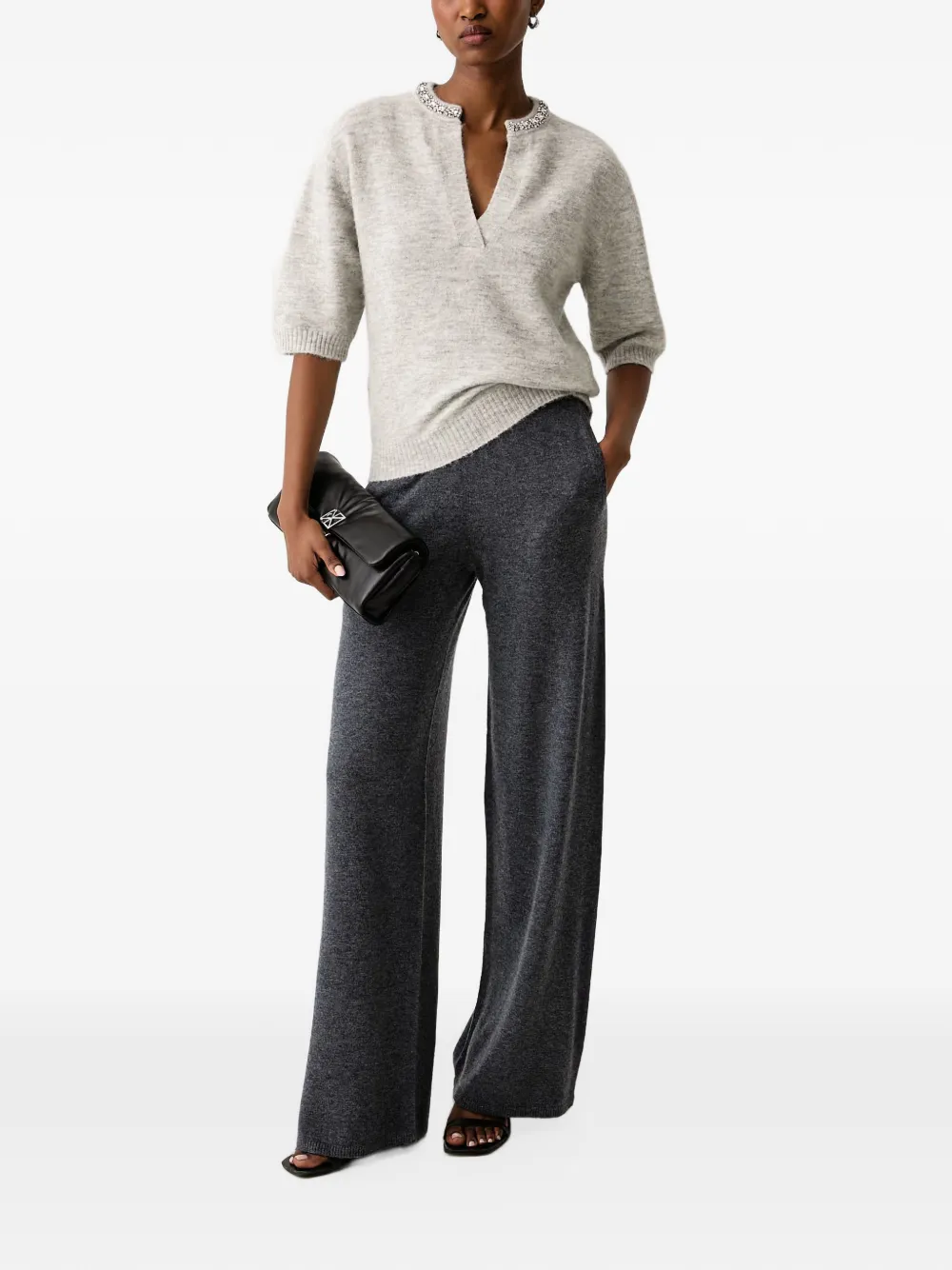 PINKO crystal-embellished V-neck sweater Grijs