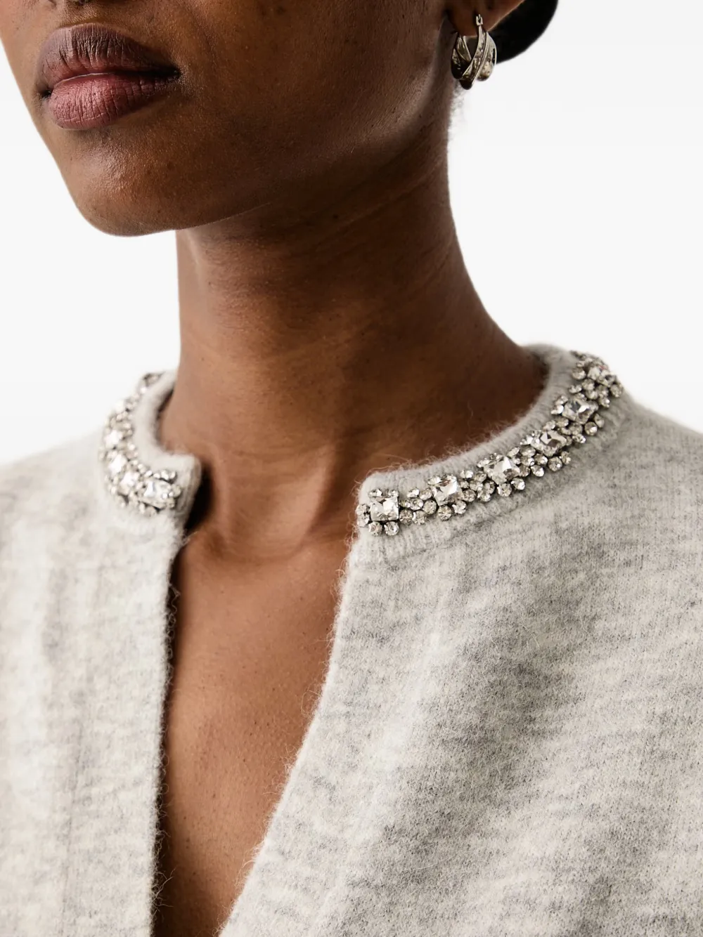 PINKO crystal-embellished V-neck sweater Grijs