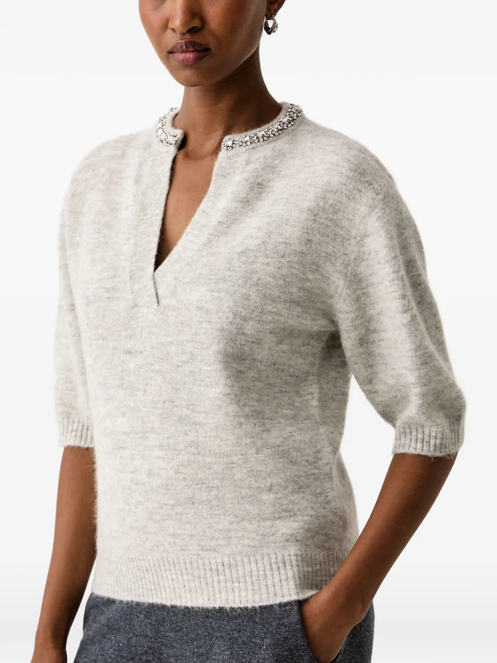 PINKO crystal-embellished V-neck sweater Grijs
