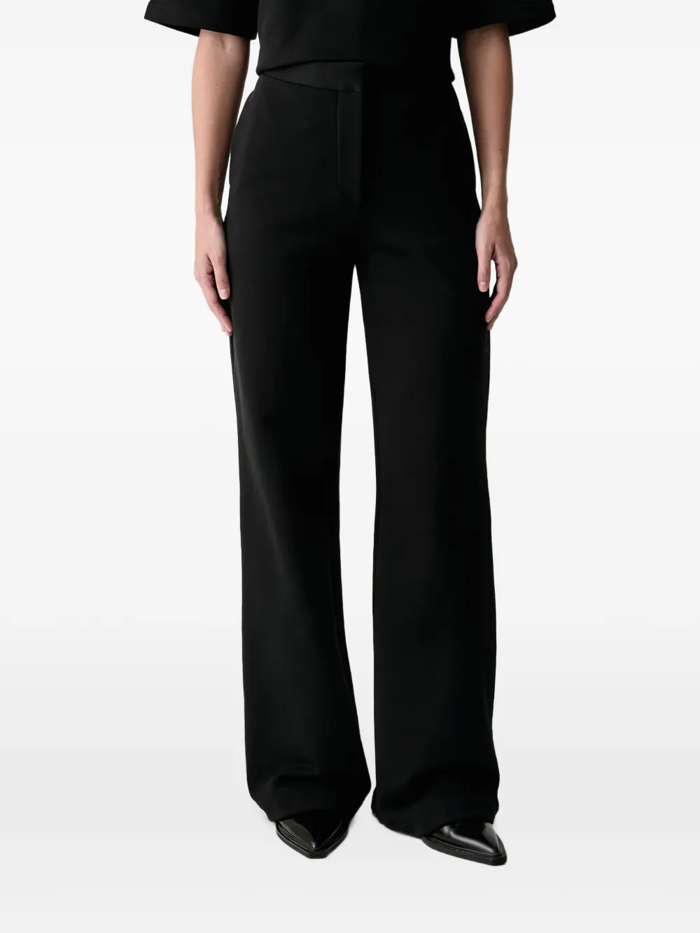 MSGM logo-embroidered wide-leg trousers Zwart