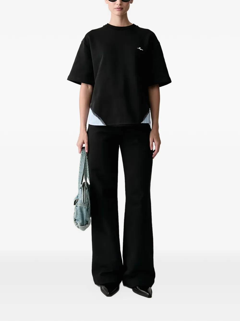 MSGM logo-embroidered wide-leg trousers Zwart