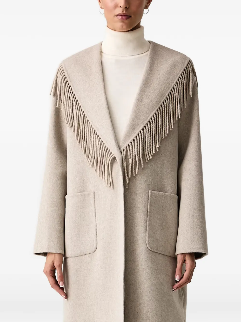 Joseph Ribkoff fringe-trim shawl-collar coat - Neutrals