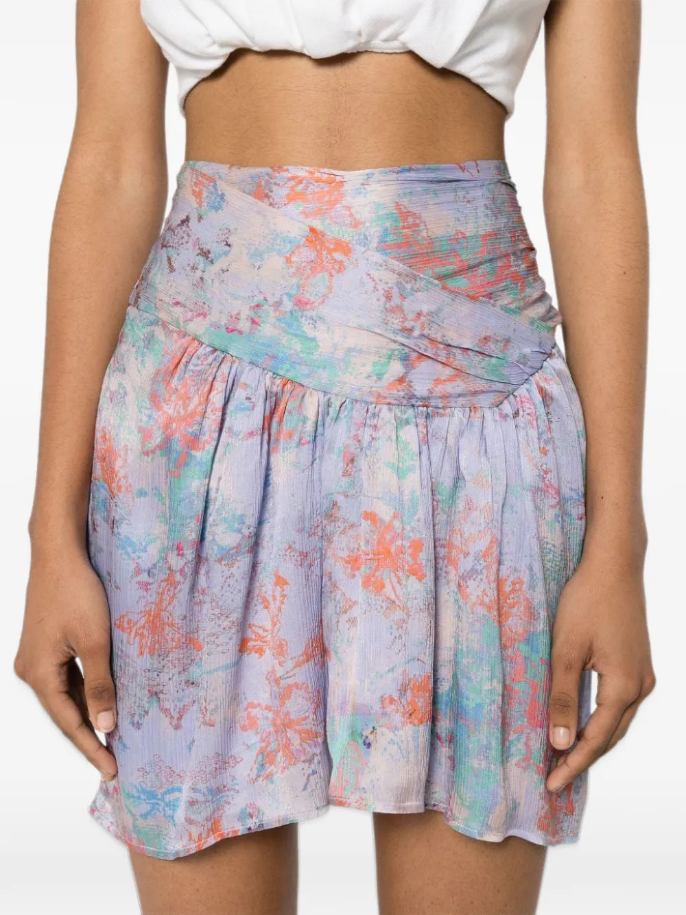 IRO Theoline ruffled abstract-print A-line mini skirt Paars