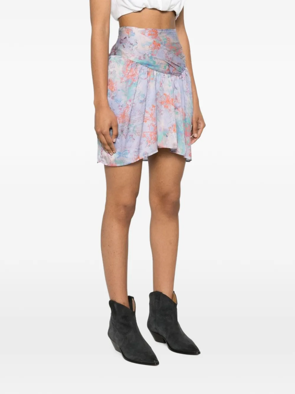 IRO Theoline ruffled abstract-print A-line mini skirt Paars