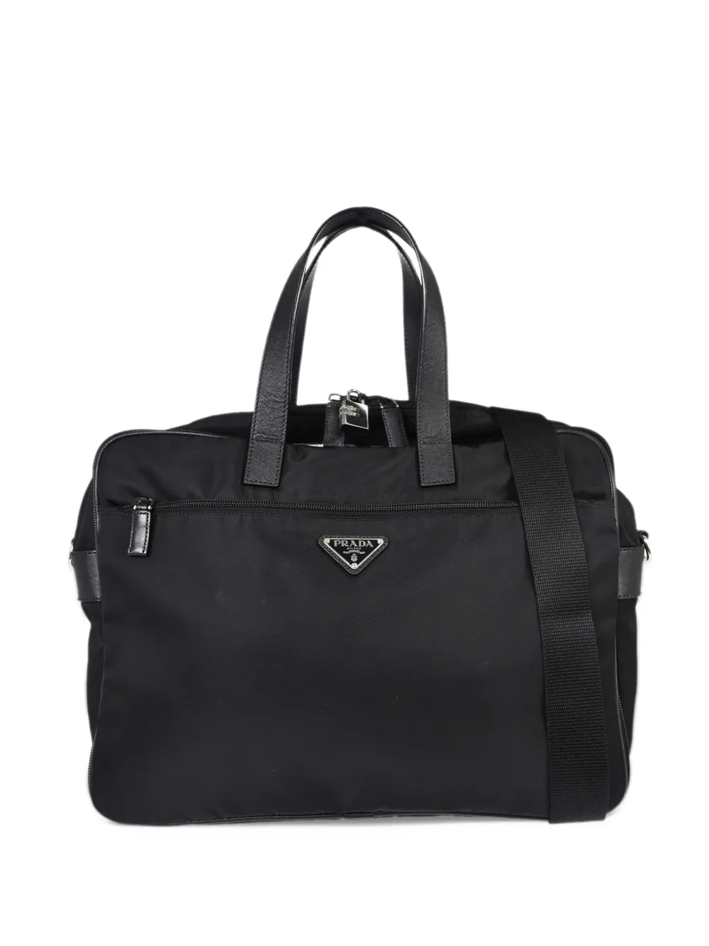 Prada Pre-Owned 2way logo-plaque briefcase shoulder bag in Black