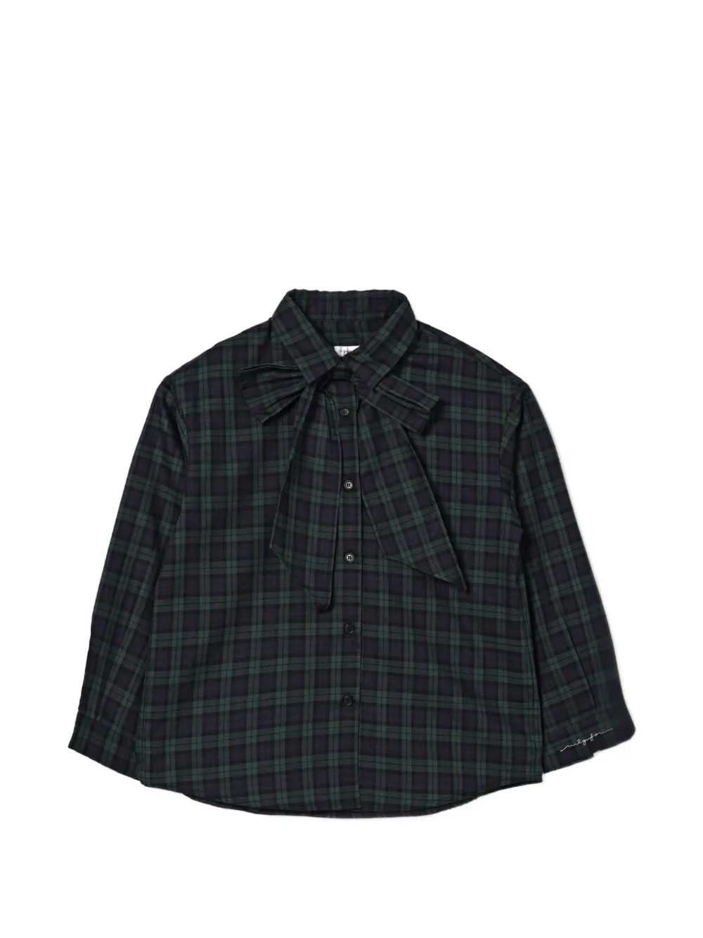 Il Gufo Tartan check-pattern pussy-bow shirt - Verde