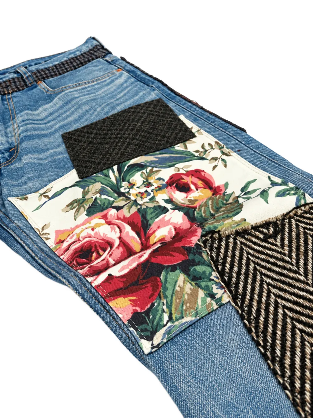 Junya Watanabe MAN patchwork whiskered jeans Blauw