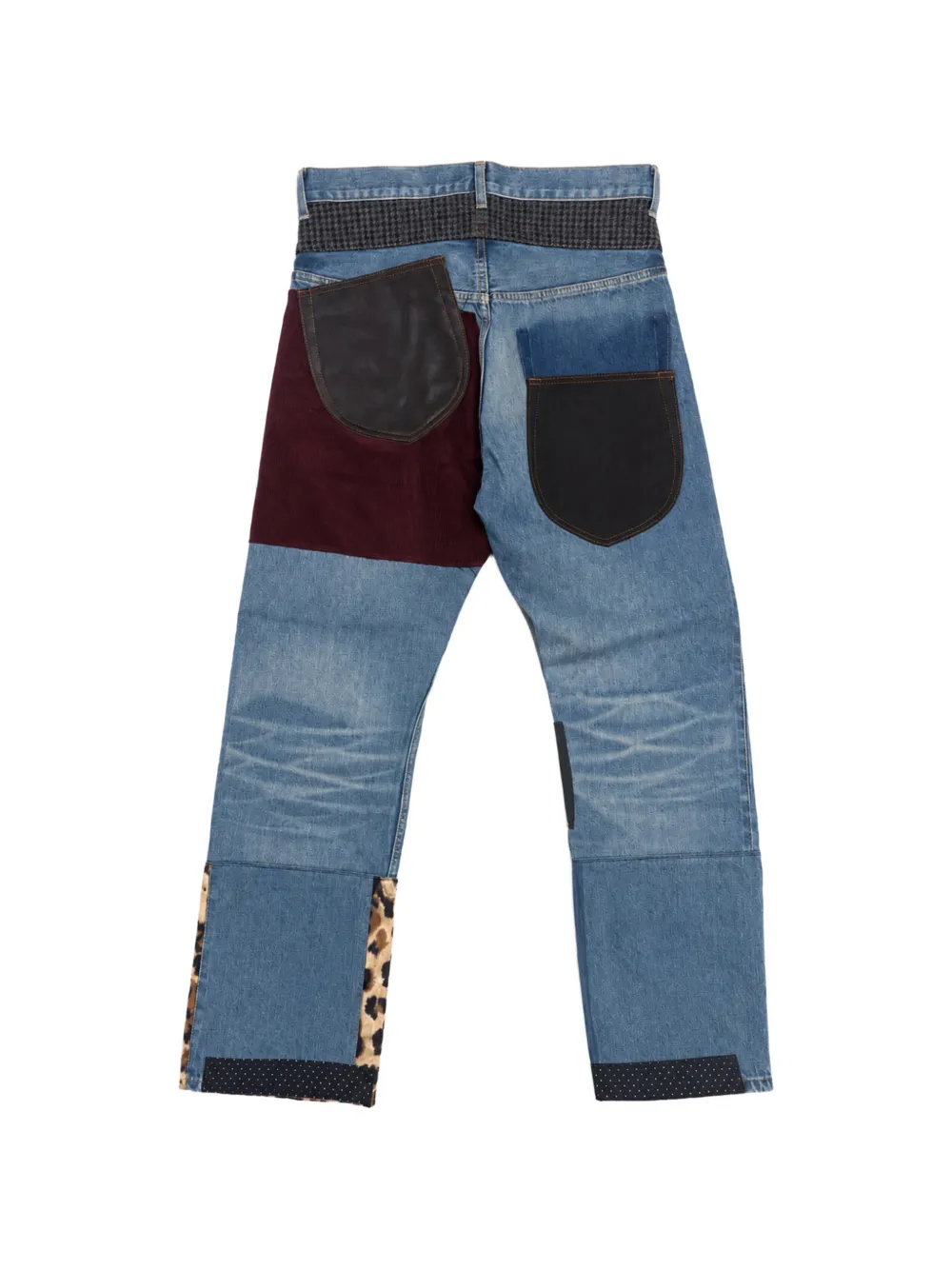 Junya Watanabe MAN patchwork whiskered jeans Blauw