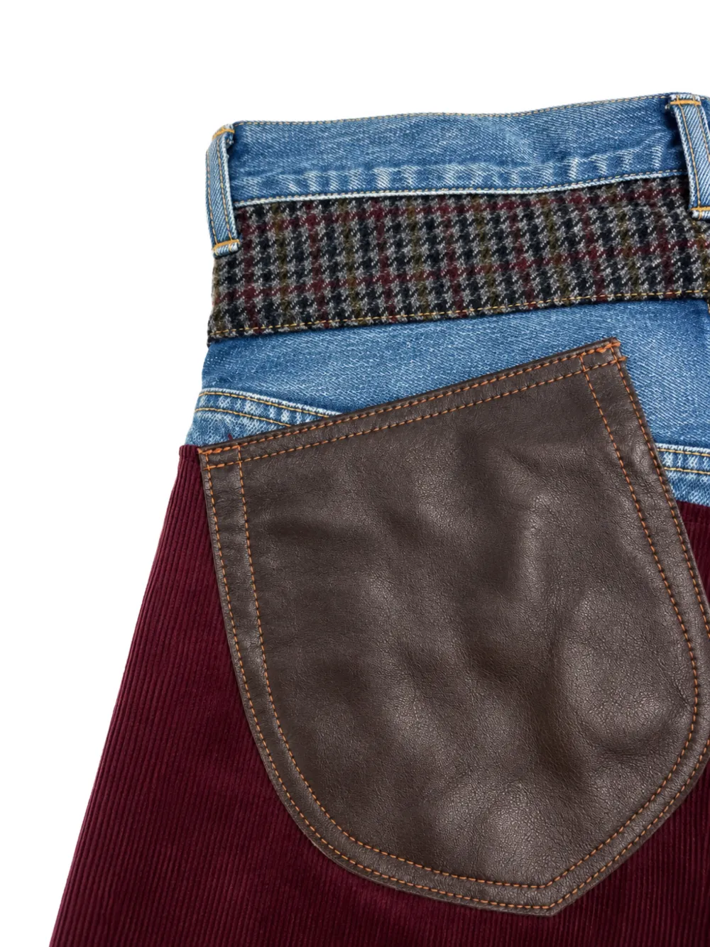 Junya Watanabe MAN patchwork whiskered jeans Blauw