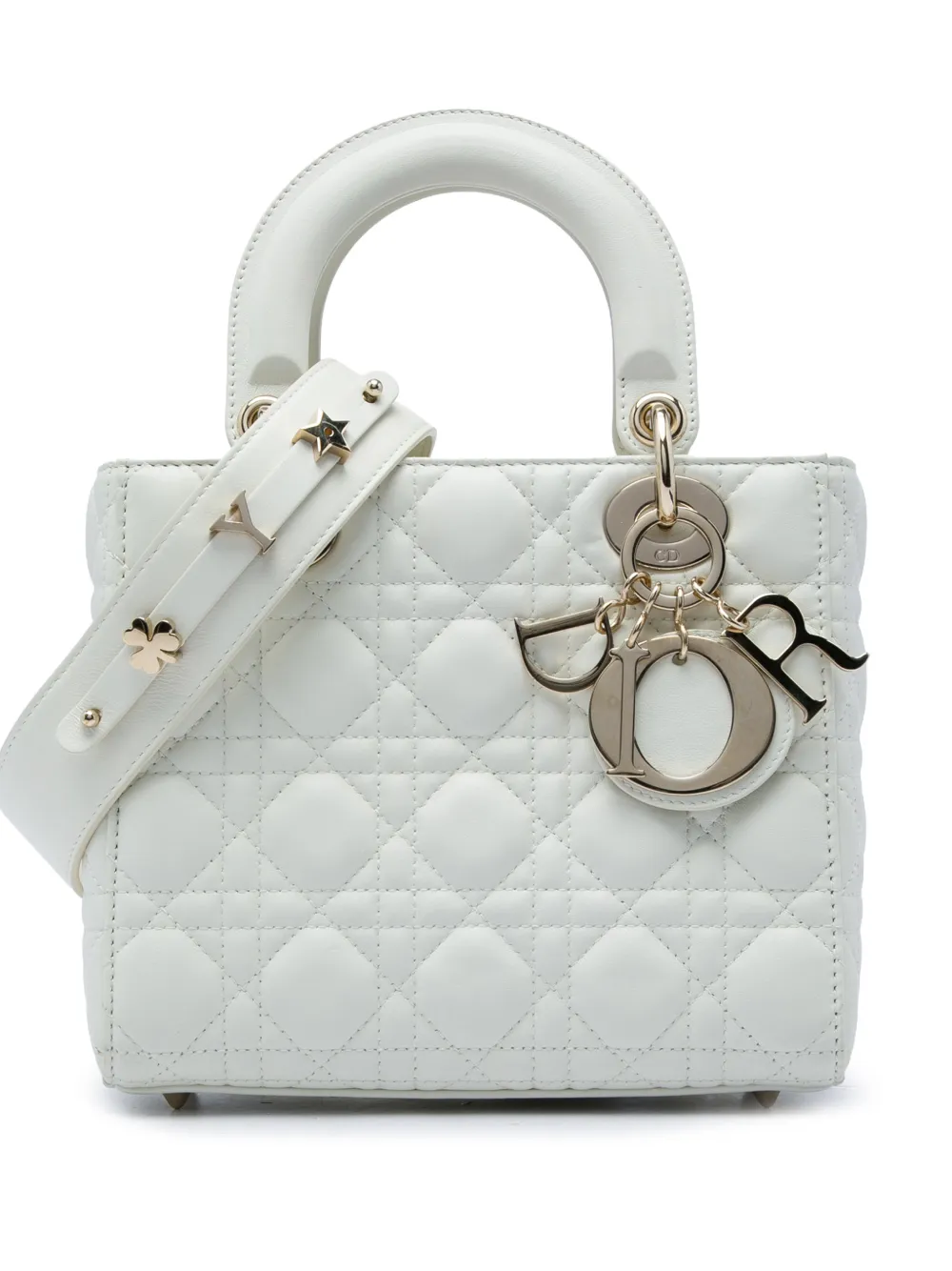 Christian Dior Pre-Owned 2021 Small Lambskin Cannage My ABCDior Lady Dior satchel - White