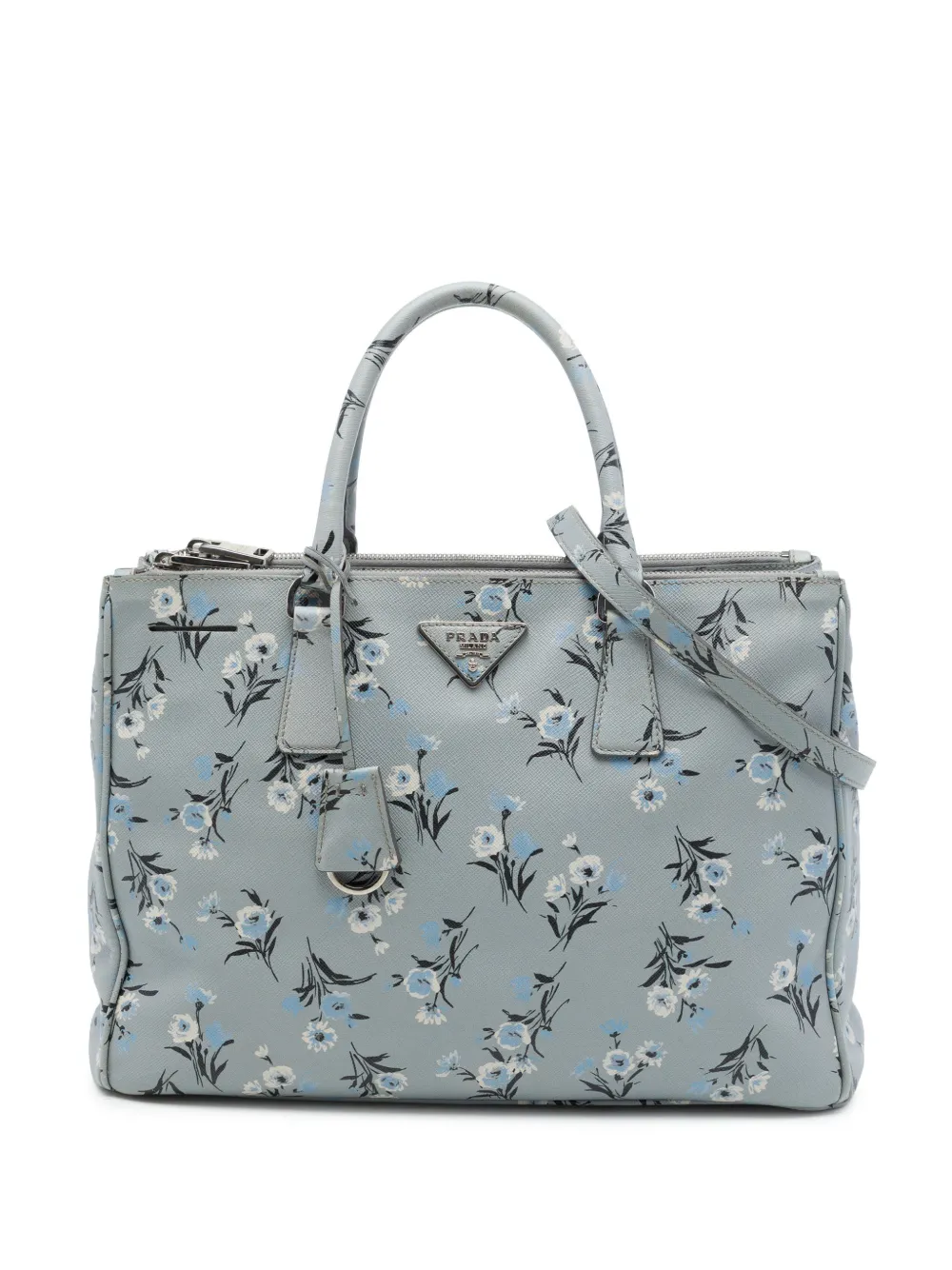 Prada Pre-Owned 2010-2026 Medium Saffiano Lux Galleria Floral Print Double Zip satchel - Grigio