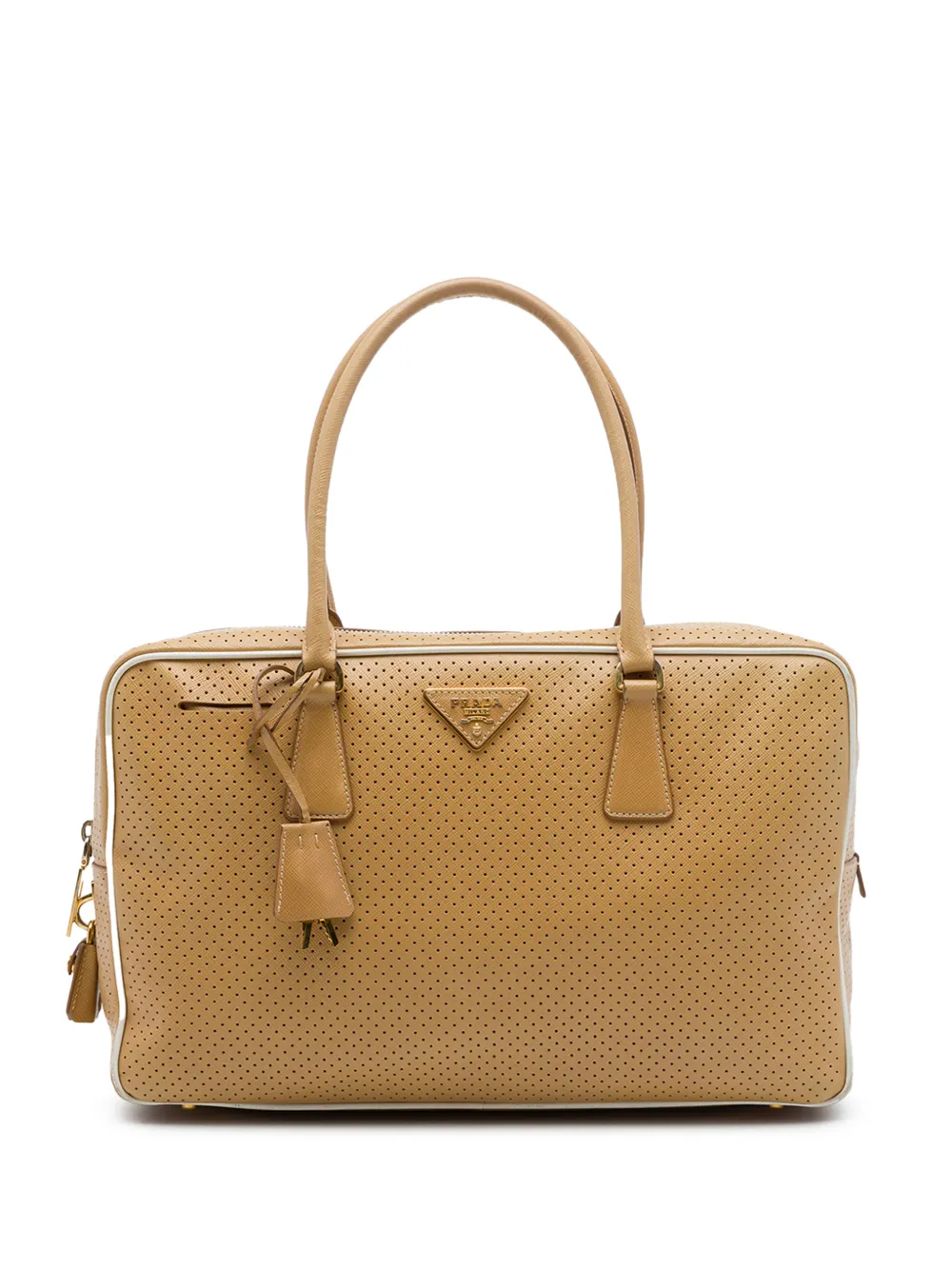 Prada Pre-Owned 2013-2026 Perforated Saffiano Lux Bauletto Top Handle Bag handbag - Marrone