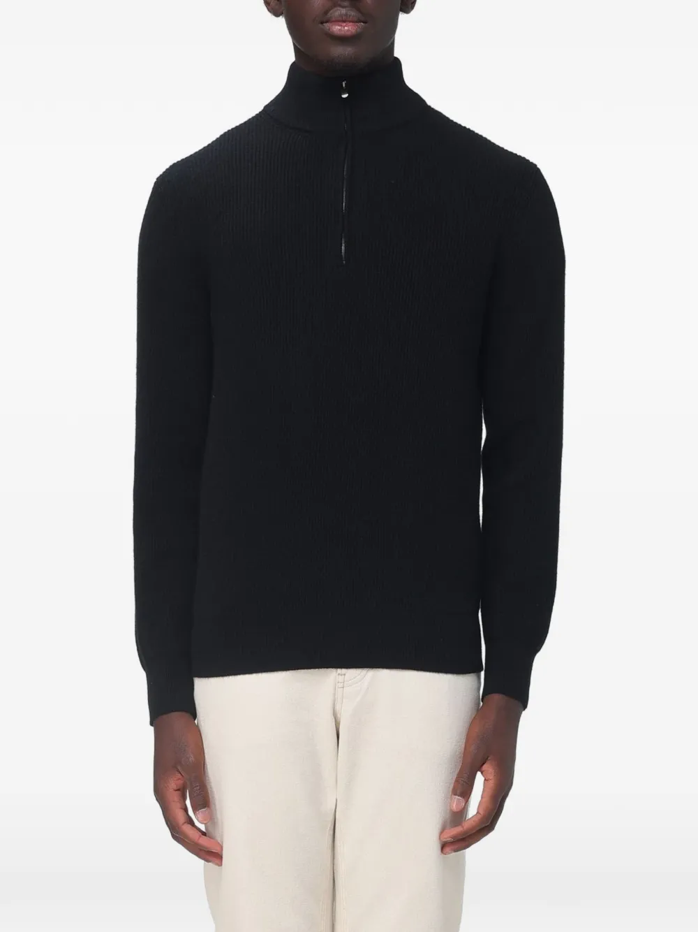 Agnona ribbed-knit half-zip sweater - Nero