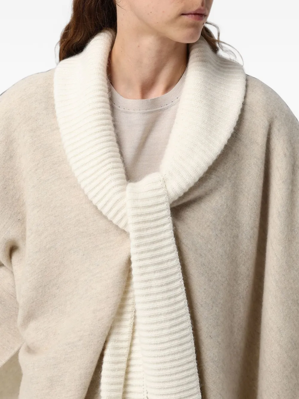 Fabiana Filippi fringed shawl-collar poncho Beige