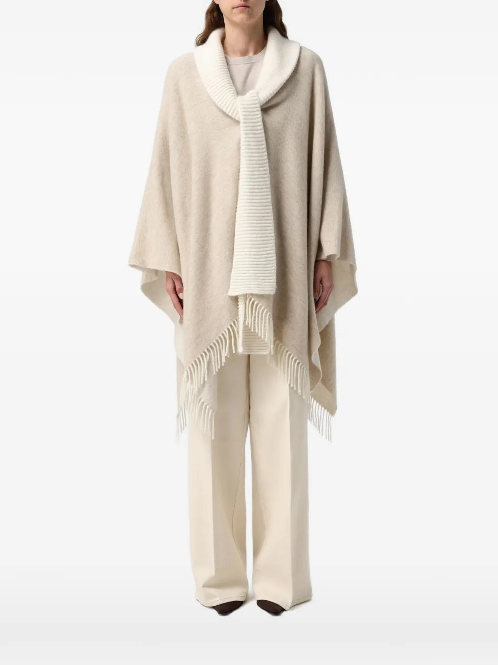 Fabiana Filippi fringed shawl-collar poncho Beige