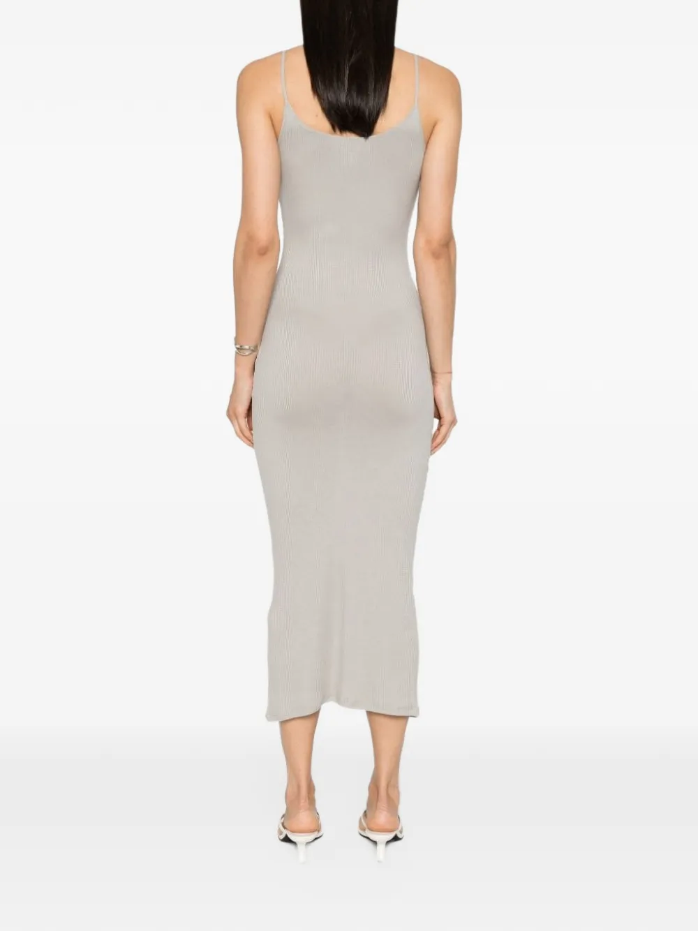 Majestic Filatures Ribgebreide maxi-jurk met ronde hals Grijs