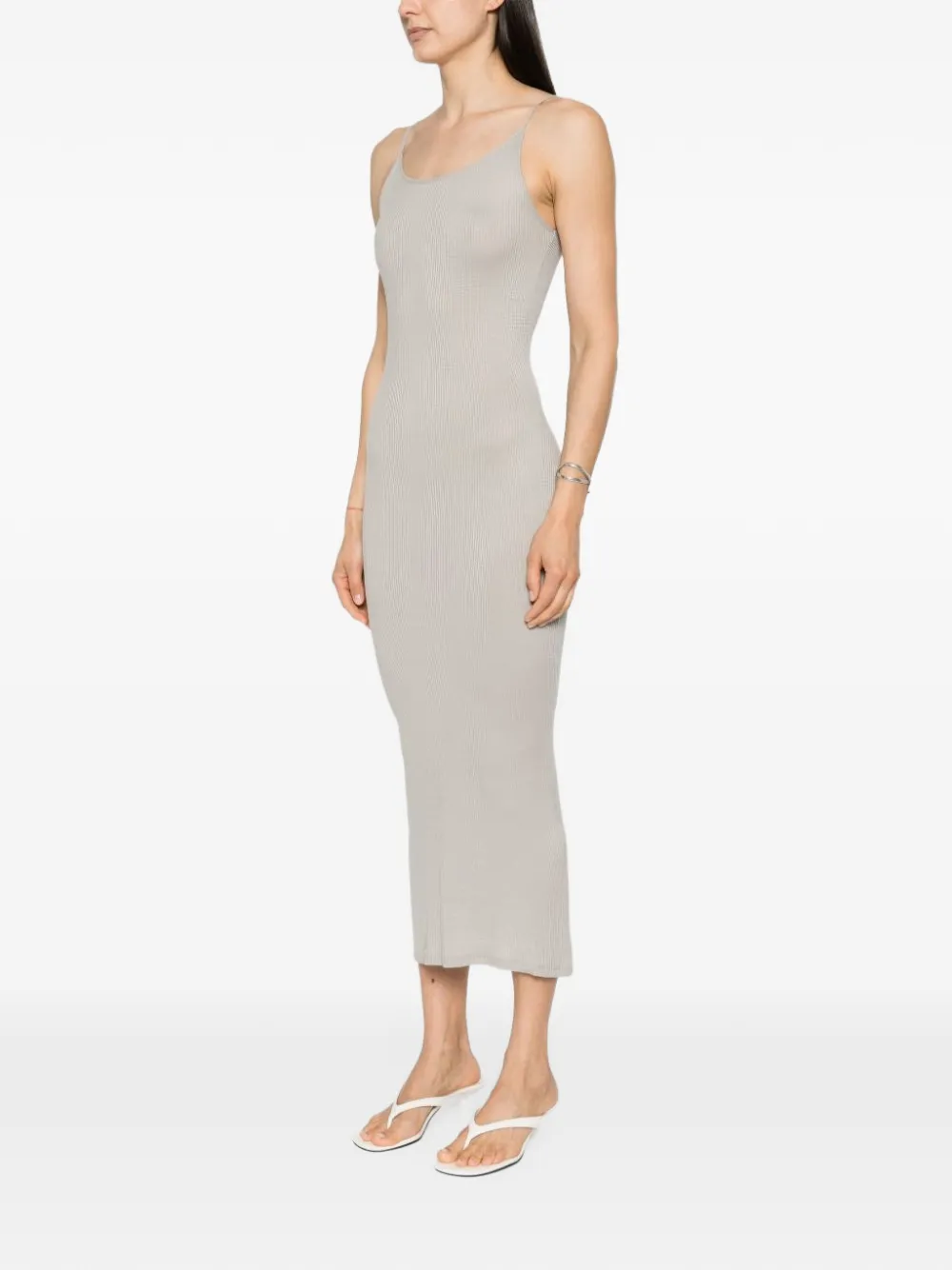 Majestic Filatures Ribgebreide maxi-jurk met ronde hals Grijs