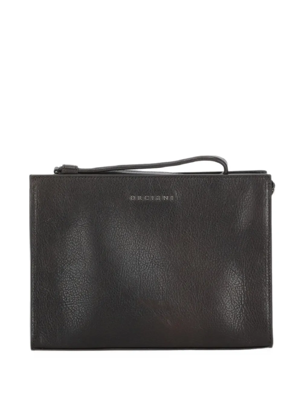 Orciani small Lagoon logo-plaque leather clutch bag - Marrone