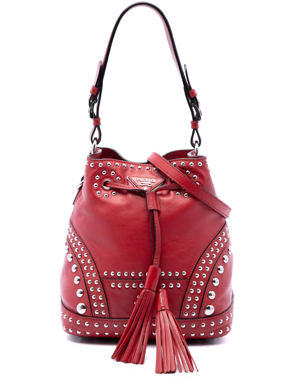 Prada Pre-Owned 2010-2026 Small Soft Calf Studded Bucket Bag satchel - Rosso