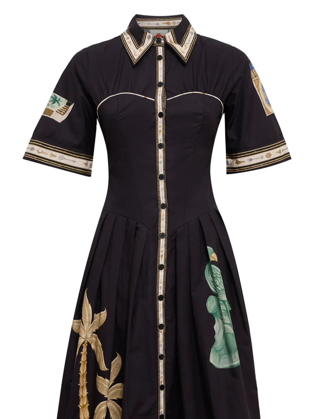 FARM Rio vintage souvenirs black buttoned midi dress Zwart