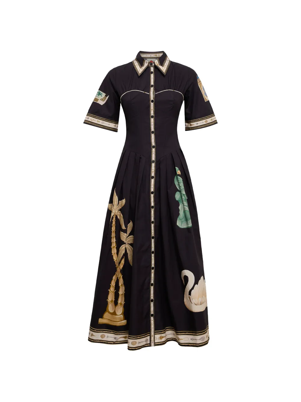 FARM Rio vintage souvenirs black buttoned midi dress Zwart