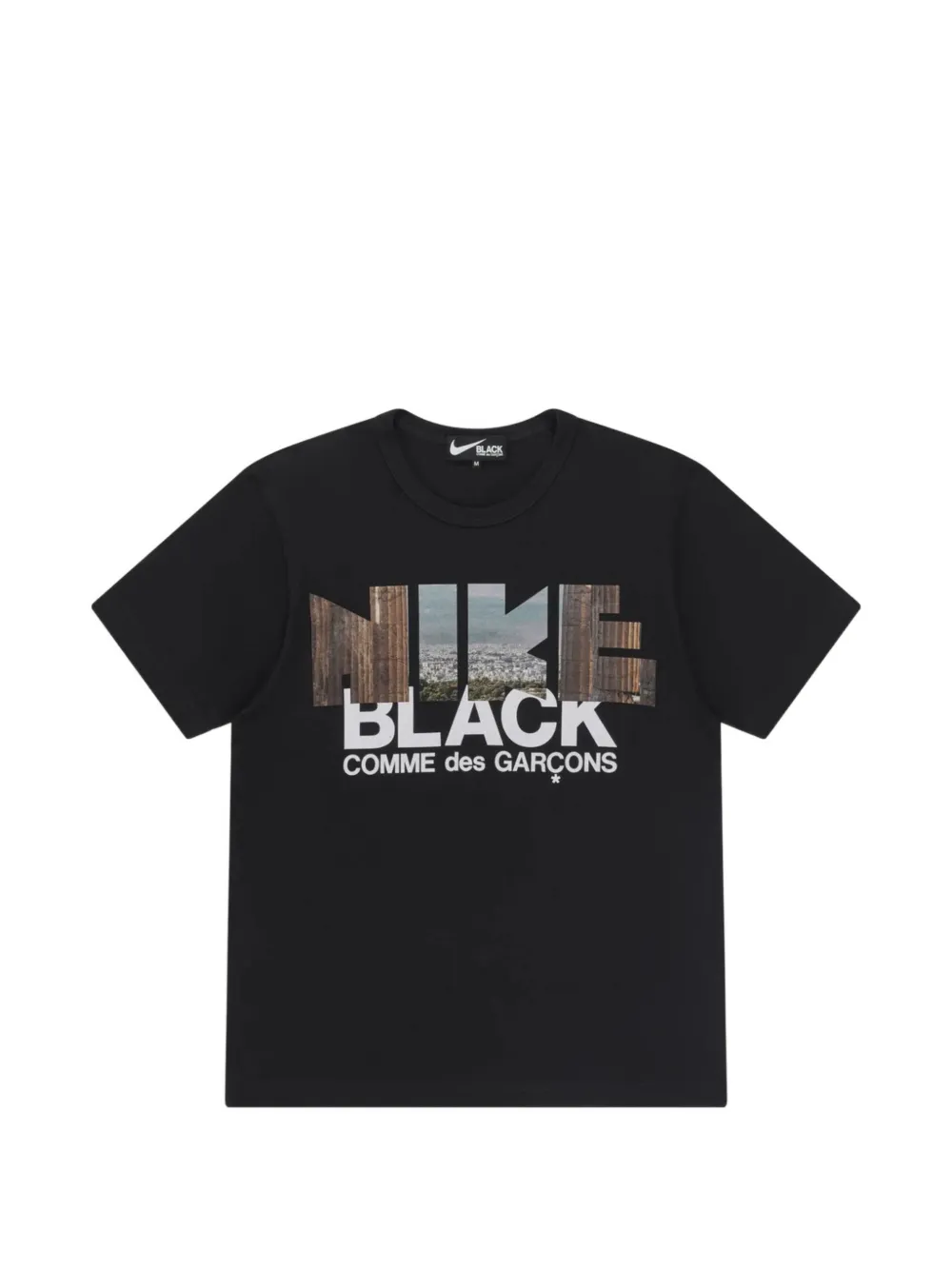 Black Comme Des Garçons x Nike Black graphic-print T-shirt Zwart
