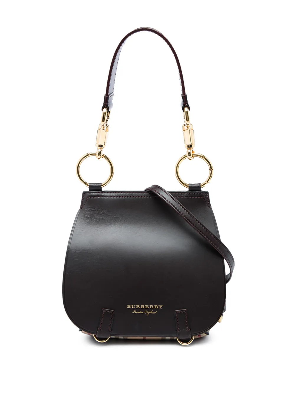 Burberry Pre-Owned 2000-2017 Large Leather and Haymarket Check Coated Canvas Bridle Saddle Bag satchel - Braun