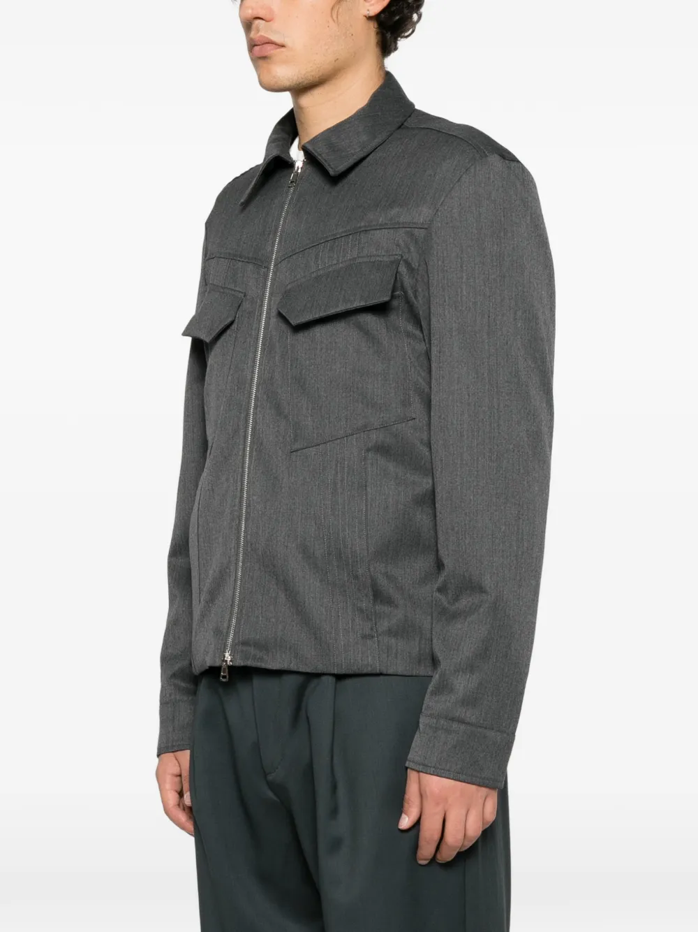 Low Brand zip-up flap-pocket shirt jacket Grijs