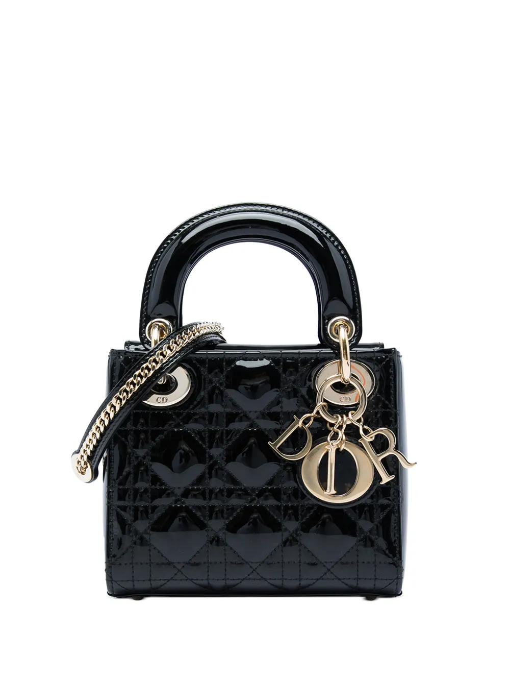 Christian Dior Pre-Owned 2020 Mini Patent Cannage Lady Dior satchel - Black