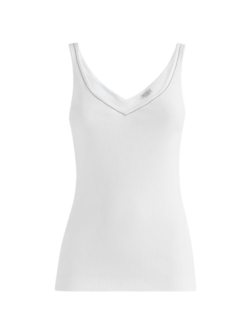 Brunello Cucinelli stretch cotton ribbed jersey top with Monili - White