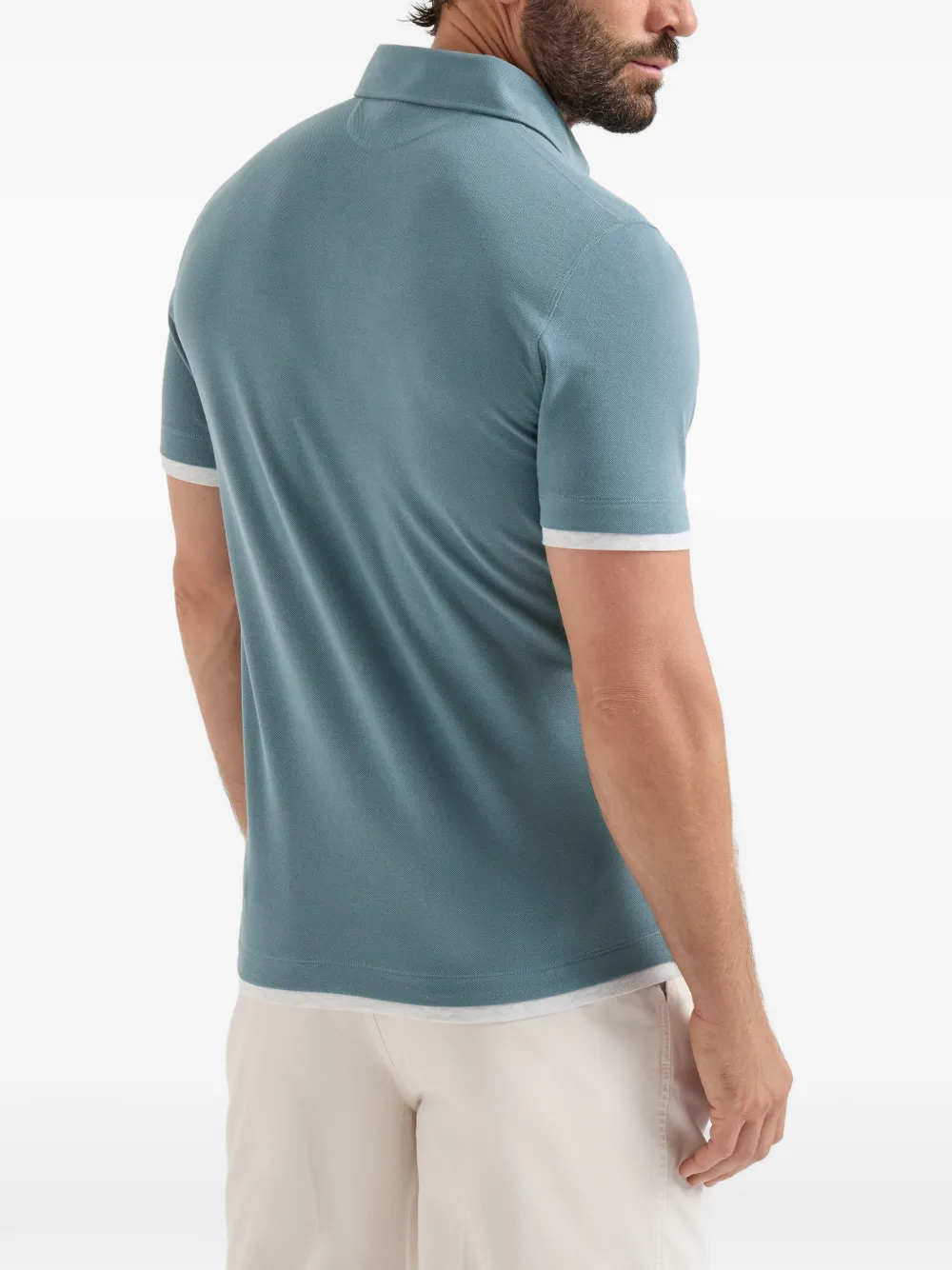 Brunello Cucinelli Katoenen piqué poloshirt met laagjeseffect Blauw