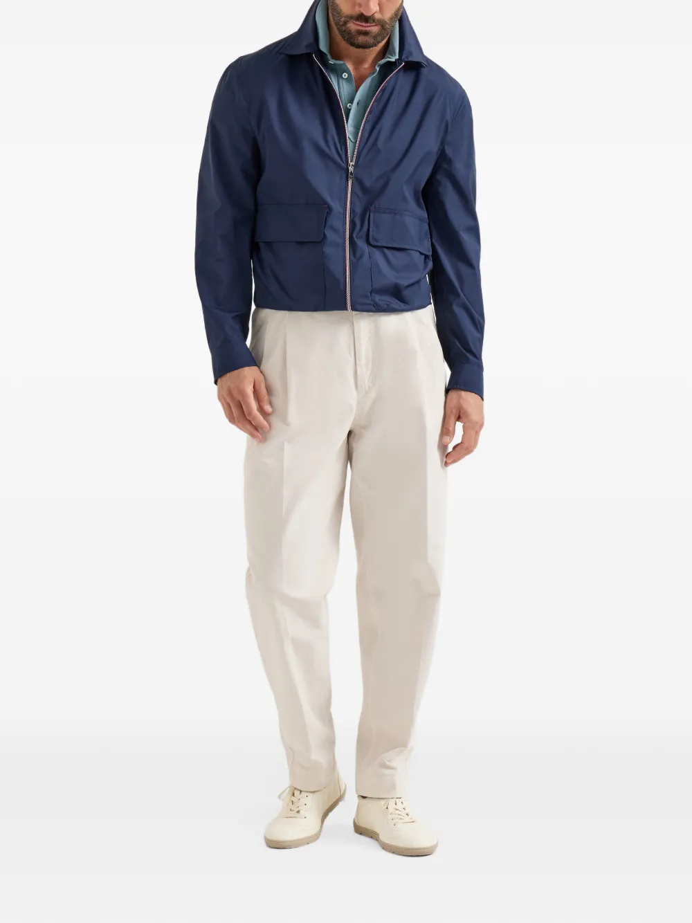 Brunello Cucinelli Katoenen piqué poloshirt met laagjeseffect Blauw