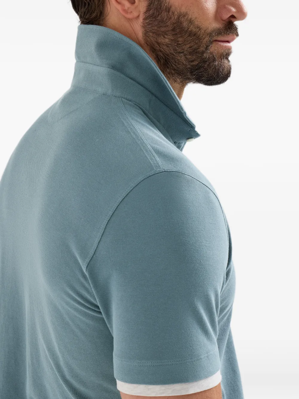 Brunello Cucinelli Katoenen piqué poloshirt met laagjeseffect Blauw