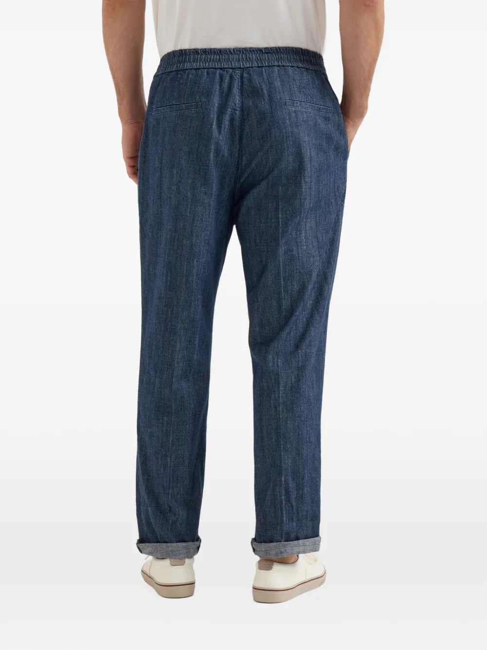 Brunello Cucinelli Broek met dubbele plooien en trekkoord Blauw