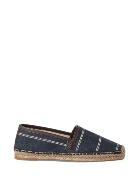 Brunello Cucinelli Double chalk stripe cotton and linen denim espadrilles with shiny tab