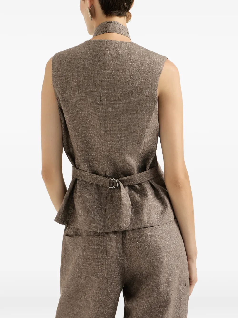 Brunello Cucinelli Sprankelend linnen gilet met lavallière Bruin