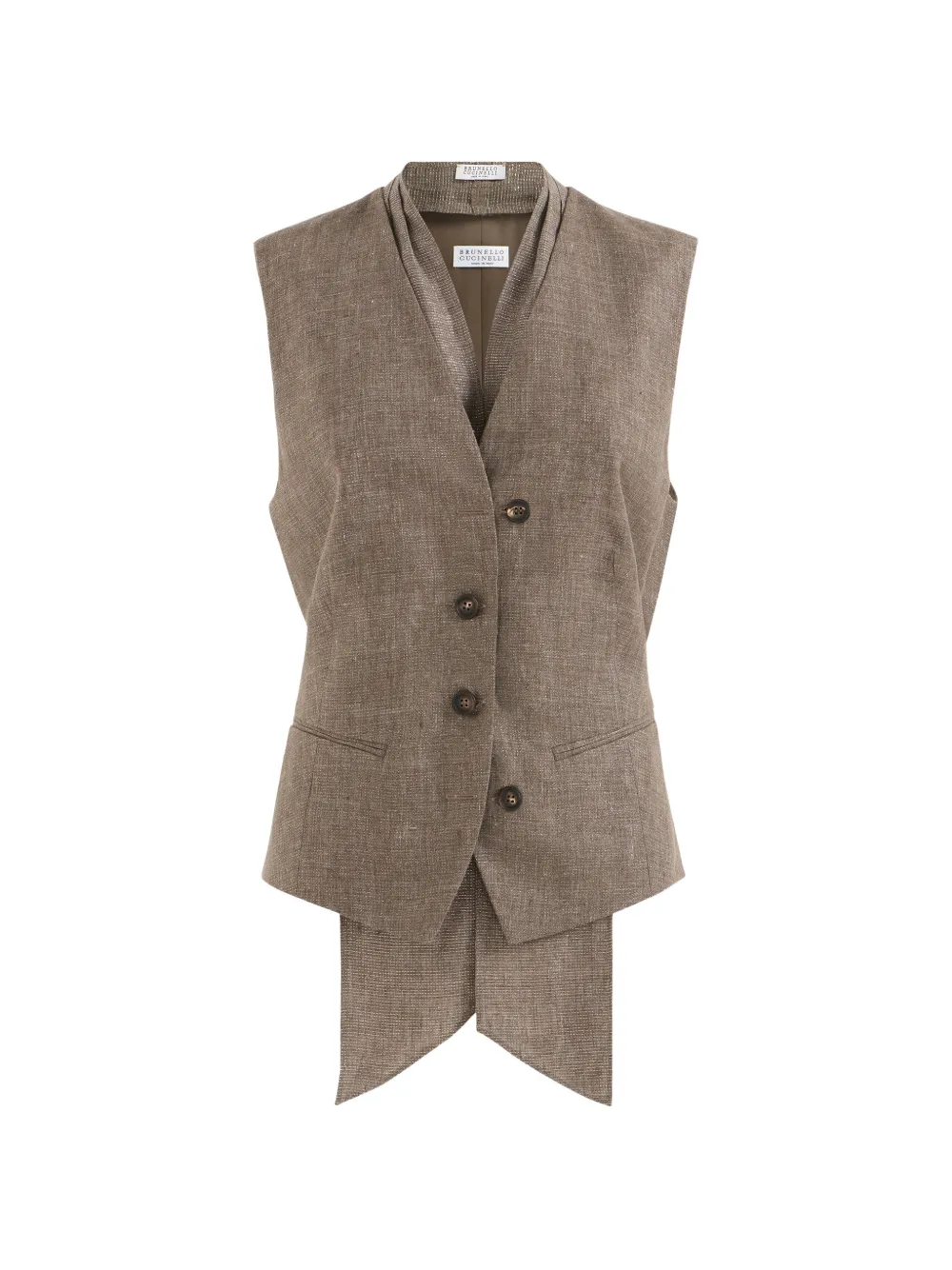 Brunello Cucinelli Sprankelend linnen gilet met lavallière Bruin