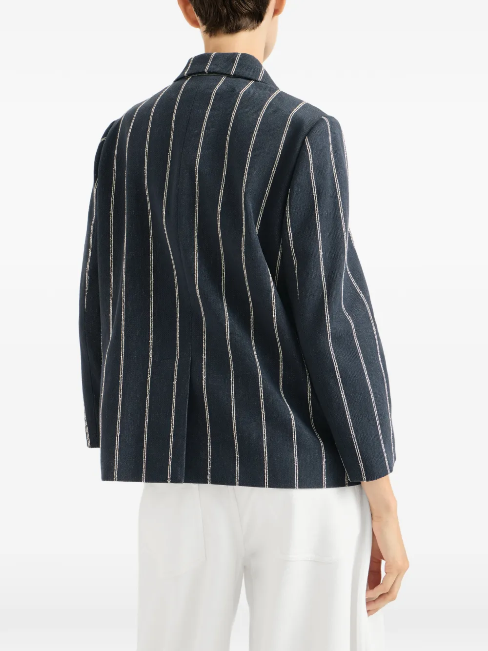 Brunello Cucinelli Denim blazer van katoen en linnen met dubbele krijtstreep Blauw