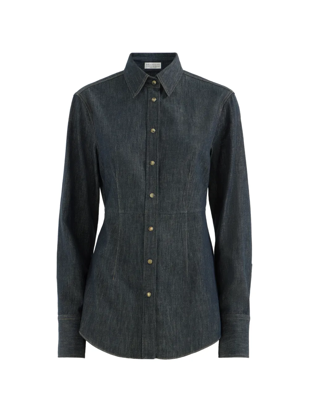 Brunello Cucinelli Twill blouse van katoen met denim-effect en monili Blauw