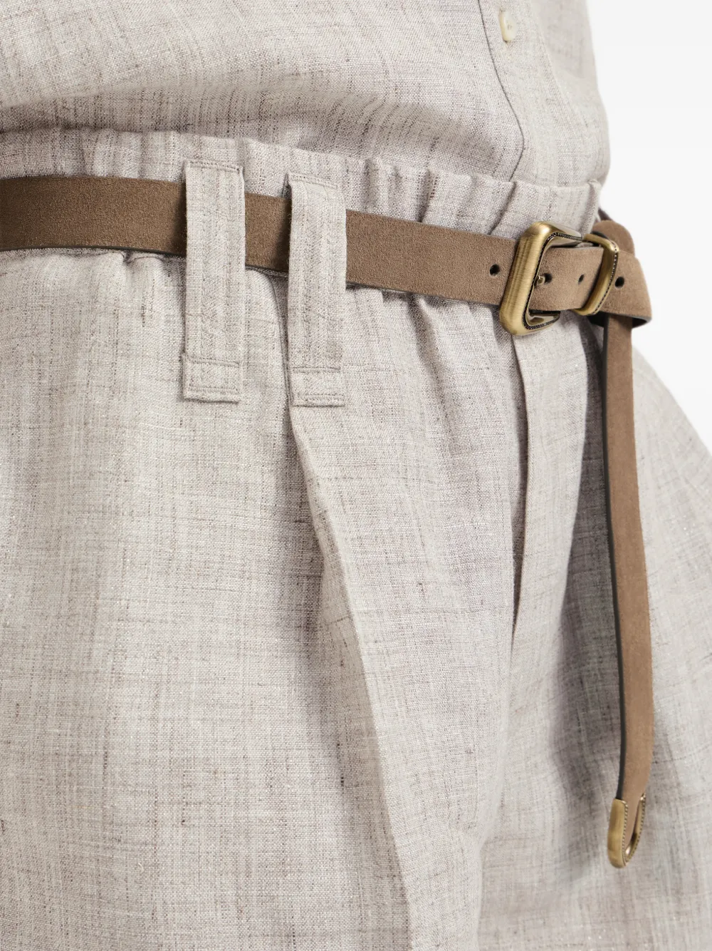 Brunello Cucinelli Sprankelende linnen baggy shorts met Monili Beige