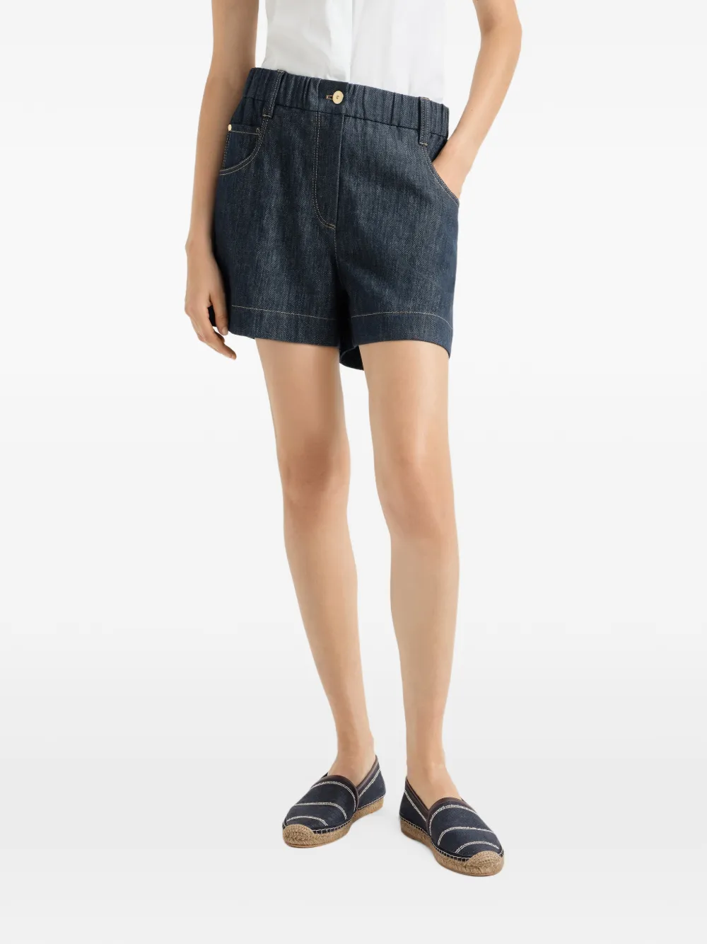 Brunello Cucinelli Twill shorts verfraaid met monili Blauw