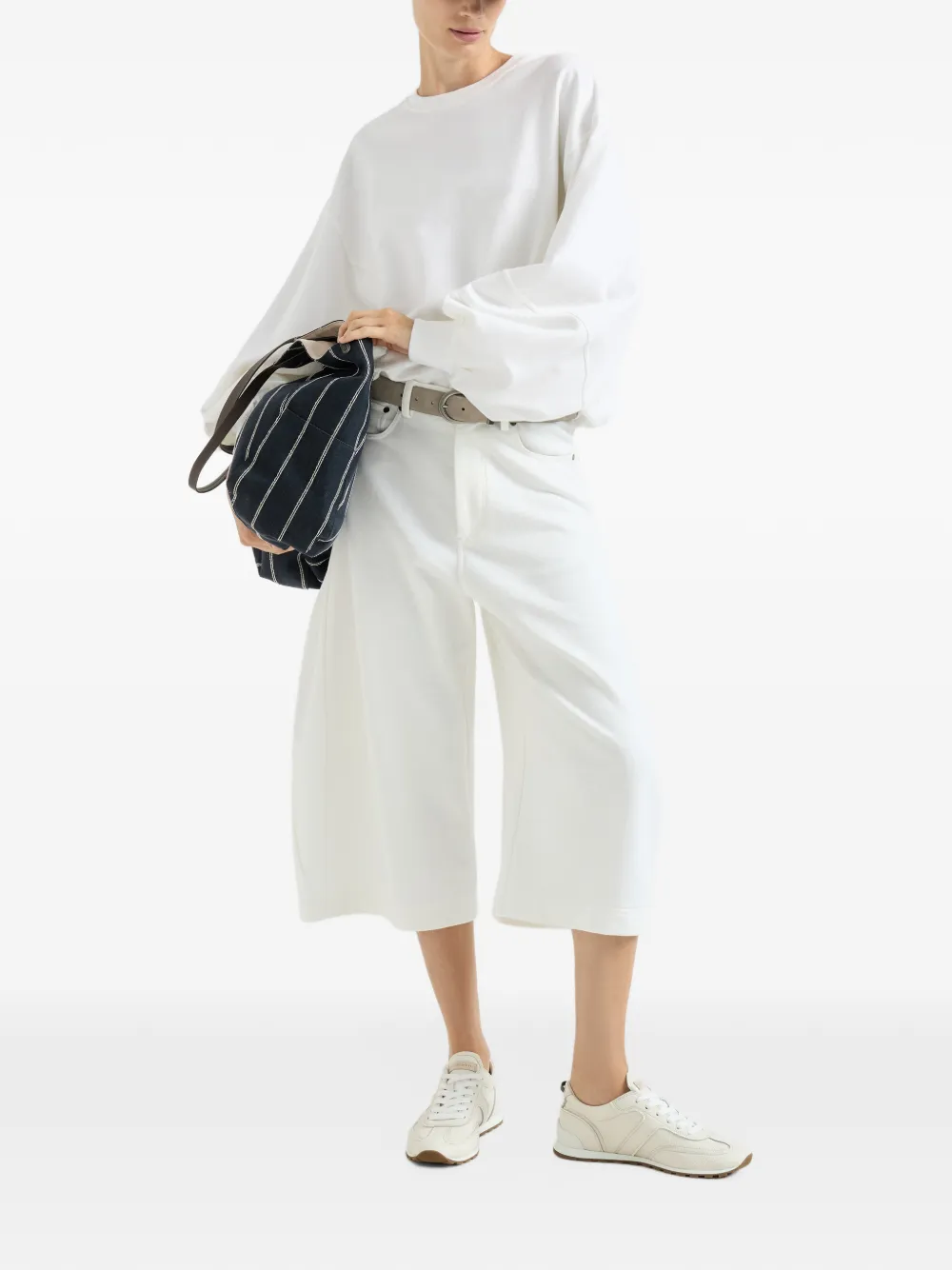 Brunello Cucinelli Katoenen en linnen badstof sweater met Monili Wit