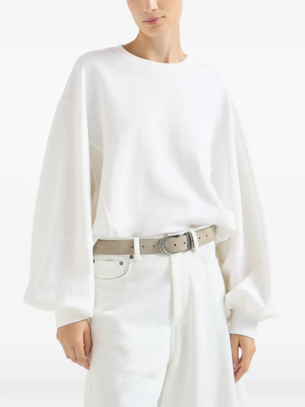 Brunello Cucinelli Katoenen en linnen badstof sweater met Monili Wit